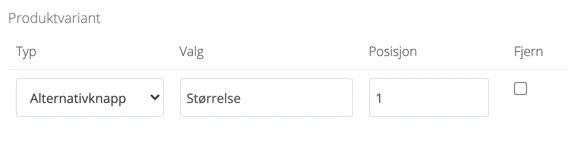 Skjermbilde for: Avanserte produktvalg: Hvordan legger jeg til Alternativknapp?
