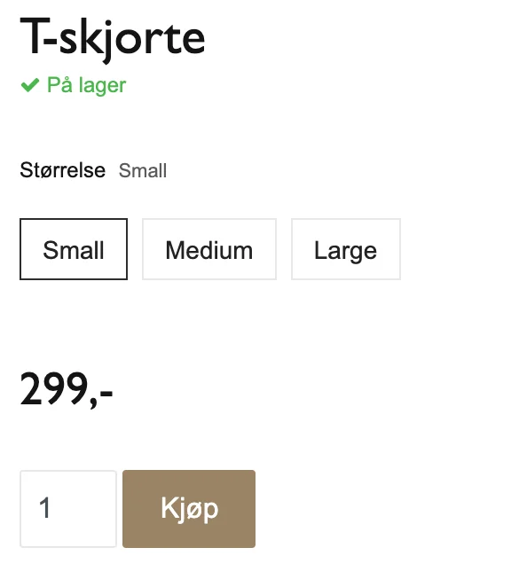 Skjermbilde for: Avanserte produktvalg: Hvordan legger jeg til Alternativknapp?