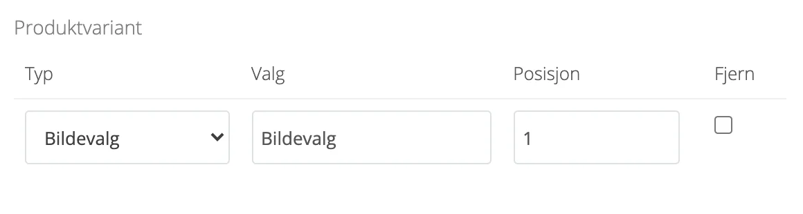 Skjermbilde for: Avanserte produktvalg: Hvordan legger jeg til bildevalg?