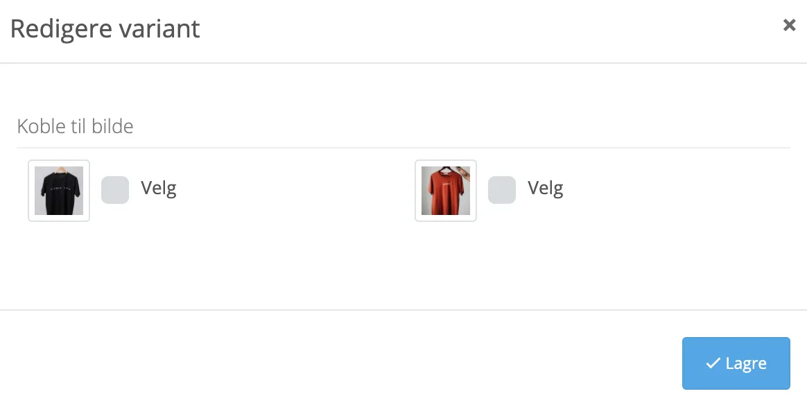 Skjermbilde for: Avanserte produktvalg: Hvordan legger jeg til bildevalg?