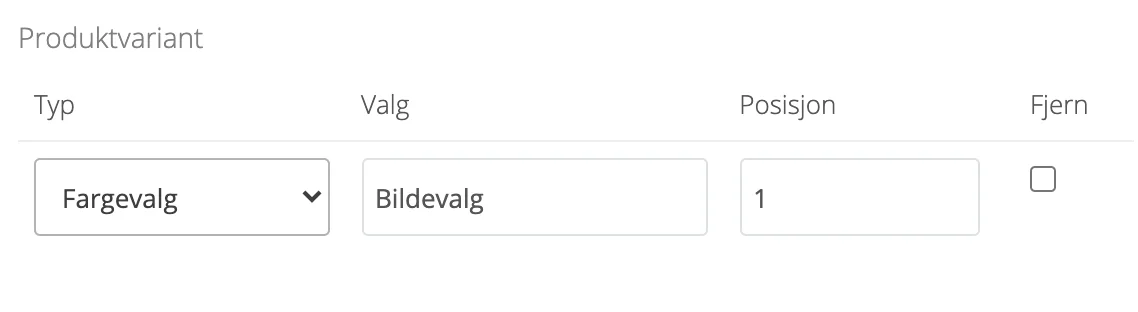 Skjermbilde for: Avanserte produktvalg: Hvordan legger jeg til fargevalg?