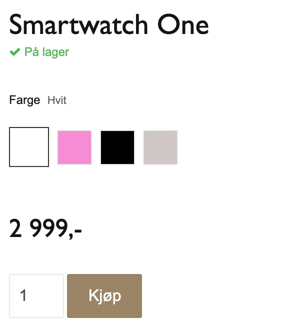 Skjermbilde for: Avanserte produktvalg: Hvordan legger jeg til fargevalg?