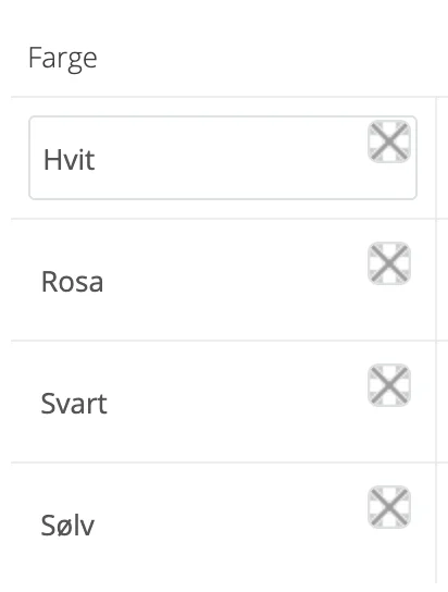 Skjermbilde for: Avanserte produktvalg: Hvordan legger jeg til fargevalg?