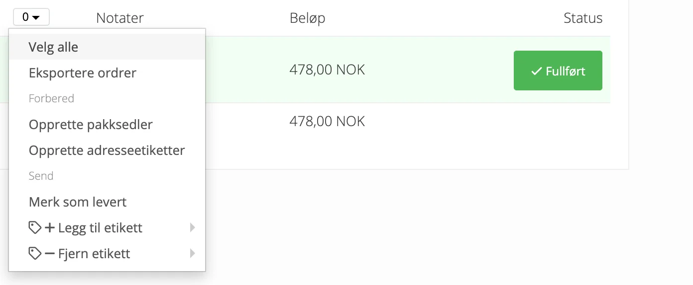 Skjermbilde for: Hvordan eksporterer jeg ordrer i nettbutikken min?