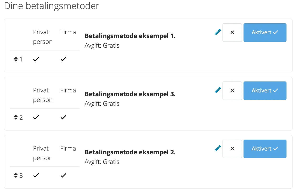 Skjermbilde for: Hvordan endrer jeg rekkefølge på betalingsmetodene mine?