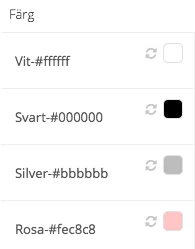 Färger kopplade till varianter