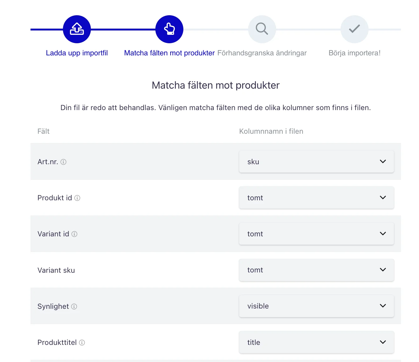 Skärmavbild för: Hur importerar jag produkter till min butik?