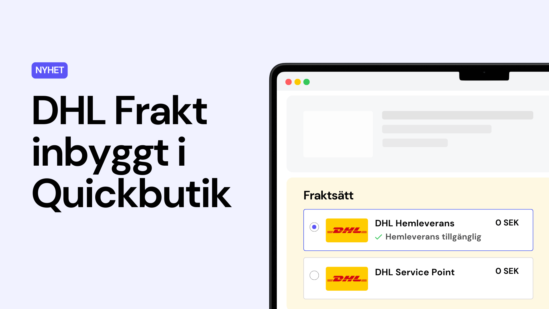 Boka DHL-frakt direkt i Quickbutik